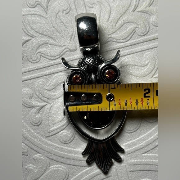 OWL Bird Silver Tone Yellow Rhinestones Scarf Enhancer or Necklace Pendant - Picture 10 of 13